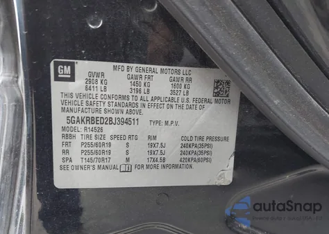 2011 Buick Enclave 1Xl from USA, damaged, VIN 5GAKRBED2BJ394511